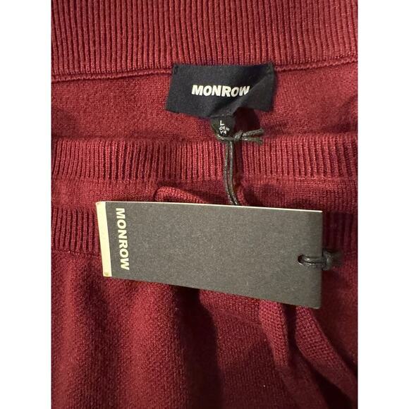 Monrow Sweater Knit Lounge Jogger Pants Outdoors Beach Large Burgundy - Picture 4 of 5